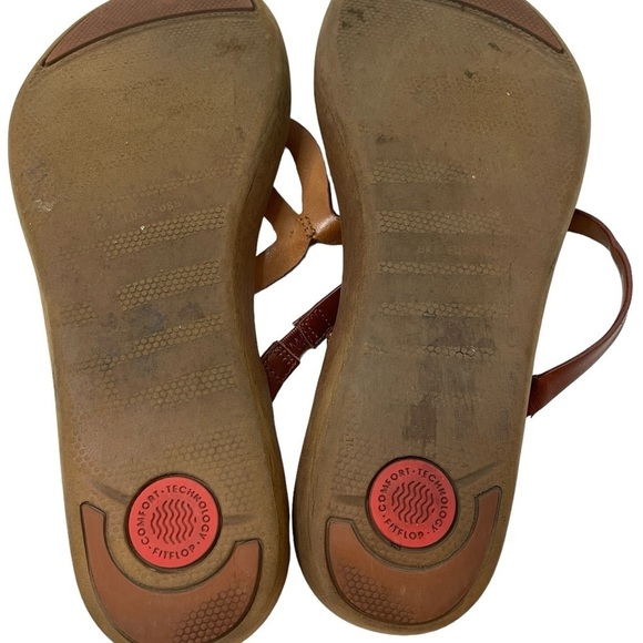 FitFlop Women's Sandals Size 8.5(39) Brown Leather Slip On Thong Cushioned - Picture 8 of 10